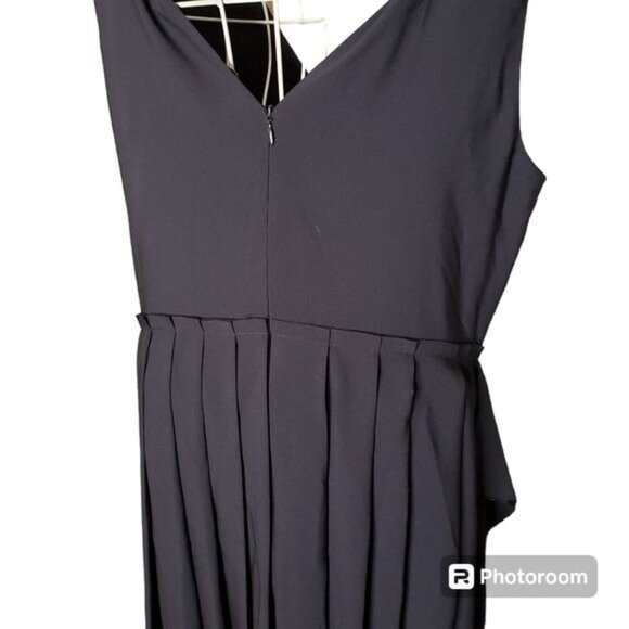 Lewit Sleeveless Navy Night Pleated Fit & Flare V Neck Dress Size 14 - Picture 5 of 7